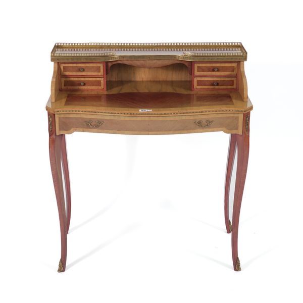 A GILT METAL MOUNTED MAHOGANY AND WALNUT LADY'S WRITING DESK