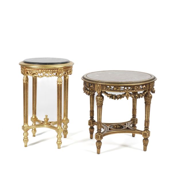 A CIRCULAR MARBLE INSET OCCASIONAL TABLE (2)