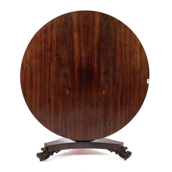 A WILLIAM IV ROSEWOOD CIRCULAR SNAP TOP CENTRE TABLE