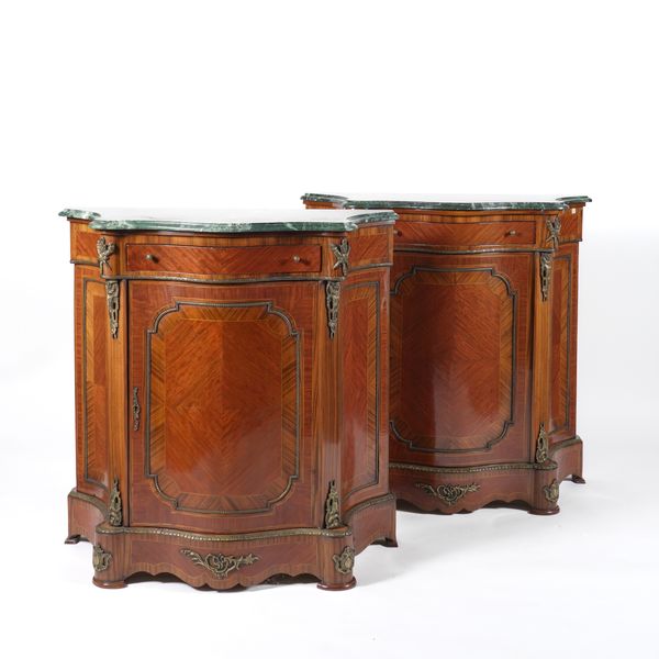 A PAIR OF MARBLE TOPPED SIDE CABINETS  (2)