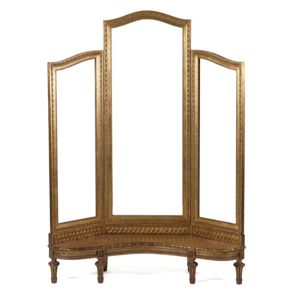 A GILT FRAMED TRIPTYCH DRESSING MIRROR