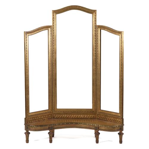 A GILT FRAMED TRIPTYCH DRESSING MIRROR