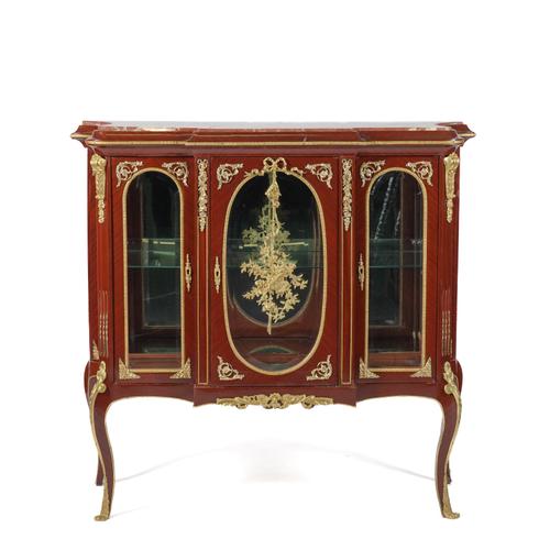 A MARBLE TOPPED DISPLAY CABINET