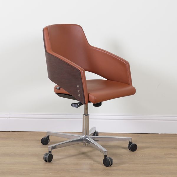 SITIN ITALY; A TAN LEATHER UPHOLSTERED SWIVEL DESK CHAIR (2)