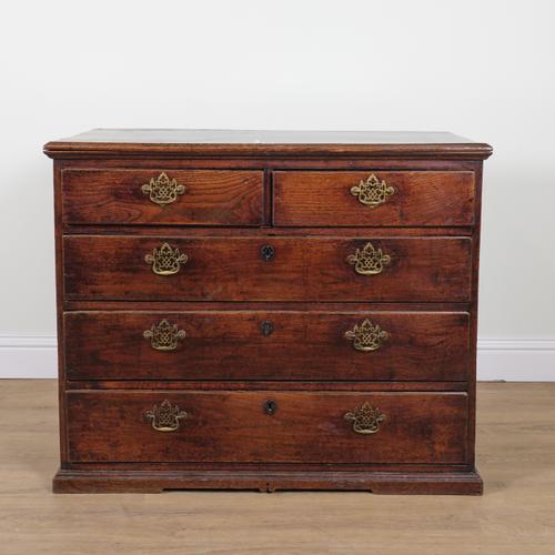 AN 18TH CENTURY AND LATER OAK FIVE DRAWER CHEST