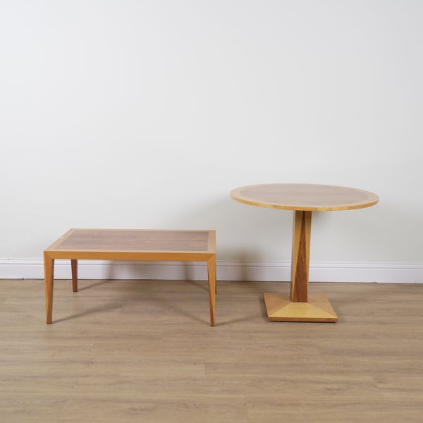 A MID 20TH CENTURY SATINWOOD BANDED WALNUT CIRCULAR CENTRE TABLE (2)