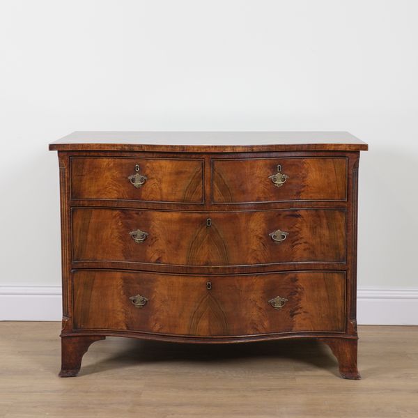 AN 18TH CENTURY STYLE WALNUT SERPENTINE FOUR DRAWER CHEST