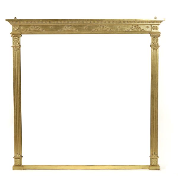 AN EARLY 20TH CENTURY GILT FRAMED OVERMANTEL MIRROR