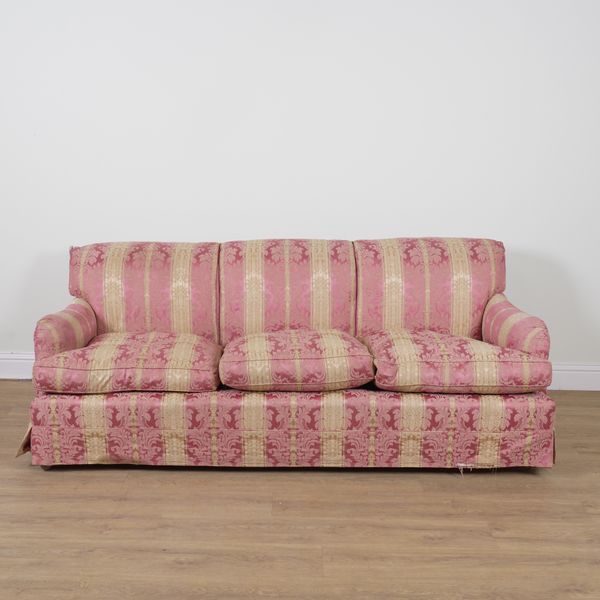 PETER DUDGEON; A PINK FOLIATE UPHOLSTERED THREE SEAT SOFA