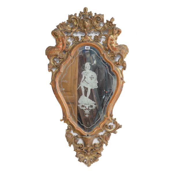 A MID 18TH CENTURY ITALIAN GILT FRAMED WALL MIRROR