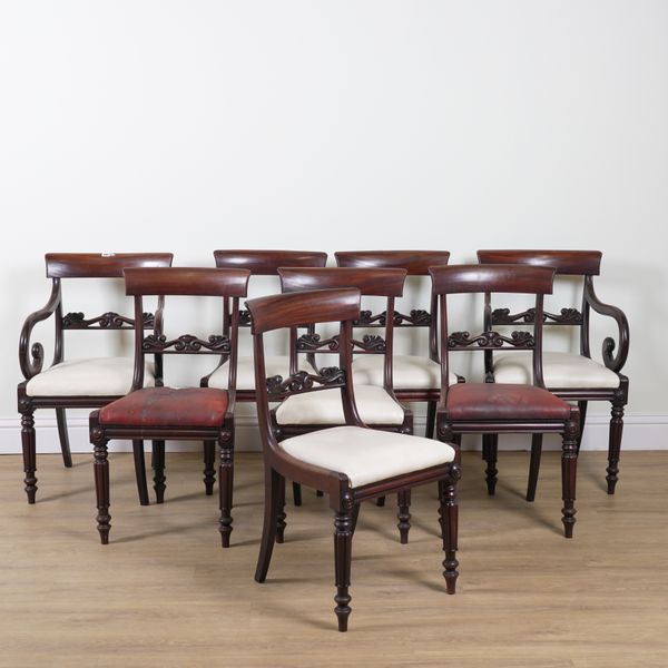 A SET OF EIGHT WILLIAM IV MAHOGANY BAR BACK DINING CHAIRS (8)