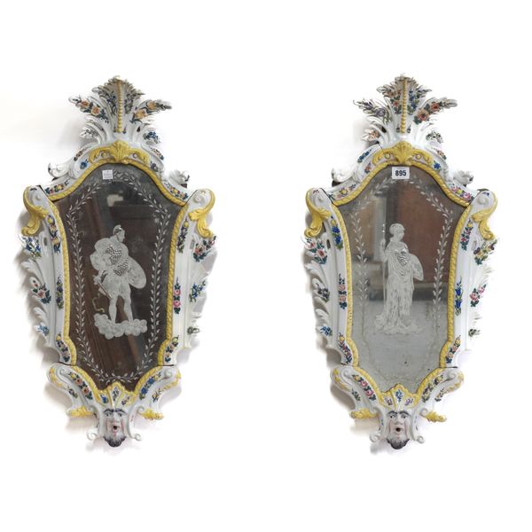 A PAIR OF 19TH CENTURY MAJOLICA FRAMED WALL MIRRORS (2)