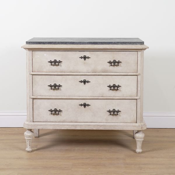 A SWEDISH PAINTED THREE DRAWER COMMODE