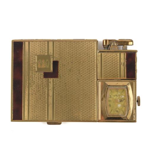 A RONSON GILT METAL AND SIMULATED TORTOISESHELL LADY'S CASE