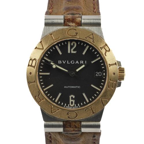 A BVLGARI STAINLESS STEEL AND GOLD DIAGONO GENTLEMAN'S AUTOMATIC CALENDAR WRISTWATCH