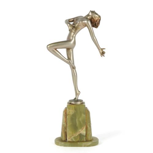 JOSEPH LORENZL (AUSTRIAN, 1892-1950): AN ART DECO COLD PAINTED BRONZE MODEL OF A DANCER