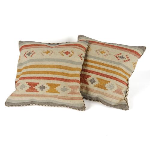 SUSIE WATSON DESIGNS: TWO KILIM DESIGN WOOL CUSHION COVERS (2)