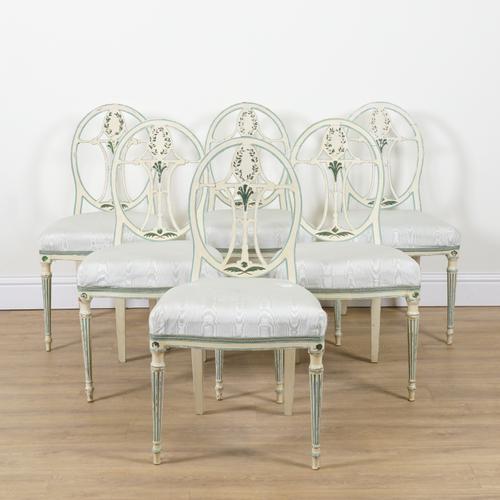 A SET OF SIX 18TH CENTURY AND LATER WHITE PAINTED SWEDISH DINING CHAIRS (6)
