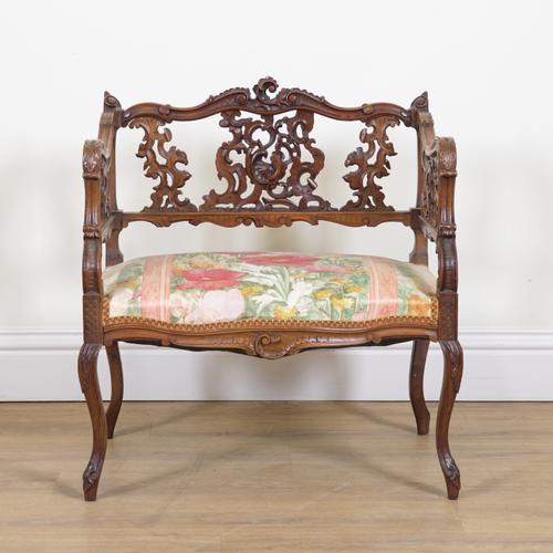 A VICTORIAN WALNUT CHAIR BACK STOOL