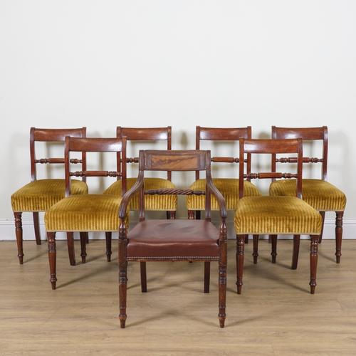A SET OF SIX VICTORIAN MAHOGANY BAR BACK DINING CHAIRS (7)