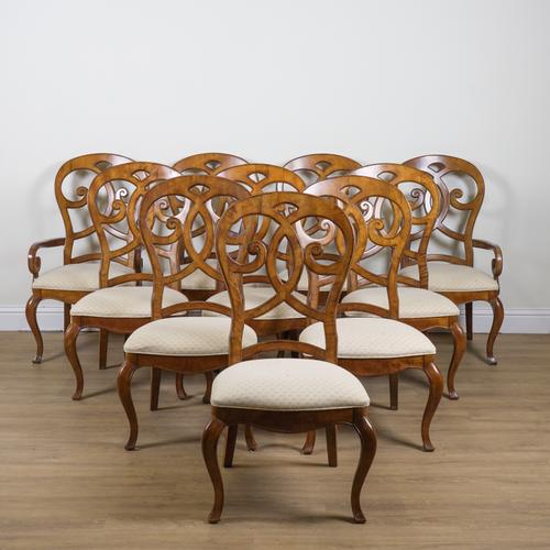 THOMASVILLE; A SET OF TEN STAINED BEECH DINING CHAIRS (10)