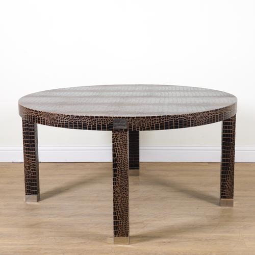 PHILIPP PLEIN GERMANY; A FAUX ALLIGATOR SKIN UPHOLSTERED CIRCULAR CENTRE TABLE