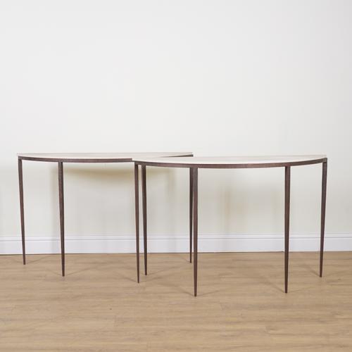 A PAIR OF DEMI LUNE CONSOLE TABLES (2)