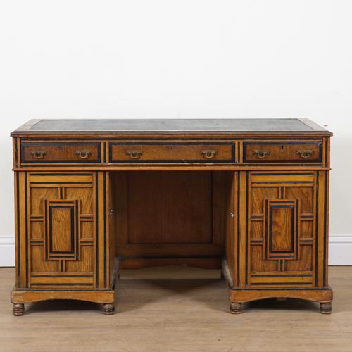 HENRY ARCHER; A VICTORIAN AESTHETIC MOVEMENT EBONISED OAK WRITING DESK