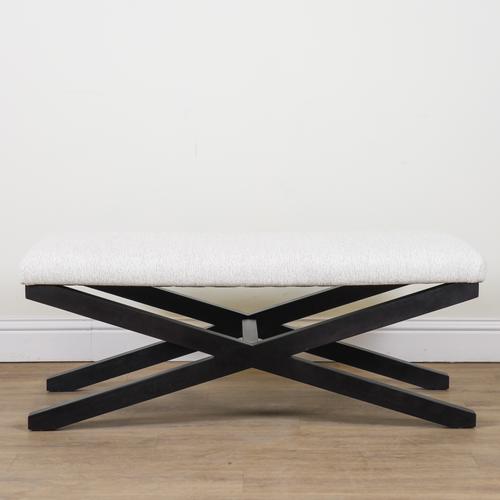 ROBERT LANGFORD, KIRBY BED END; A RECTANGULAR WHITE UPHOLSTERED FOOTSTOOL