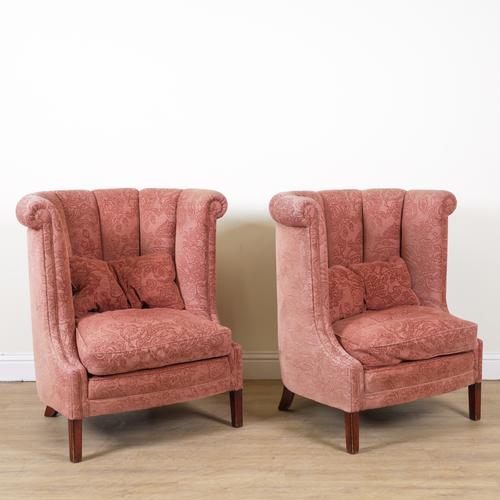 PARKER FARR MACKINTOSH; A PAIR OF BARREL BACK UPHOLSTERED ARMCHAIRS (2)