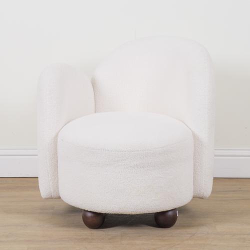 A WHITE WOOL WORK MANON ARMCHAIR