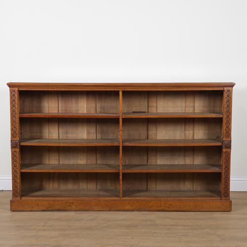 A VICTORIAN OAK OPEN BOOKCASE