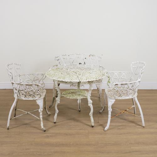A SUITE OF WHITE PAINTED CAST ALUMINIUM GARDEN FURNITURE (4)