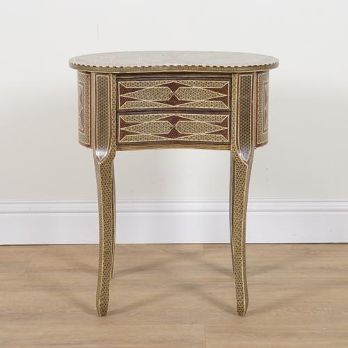 A PERSIAN DESIGN INLAID KIDNEY SHAPED OCCASIONAL TABLE