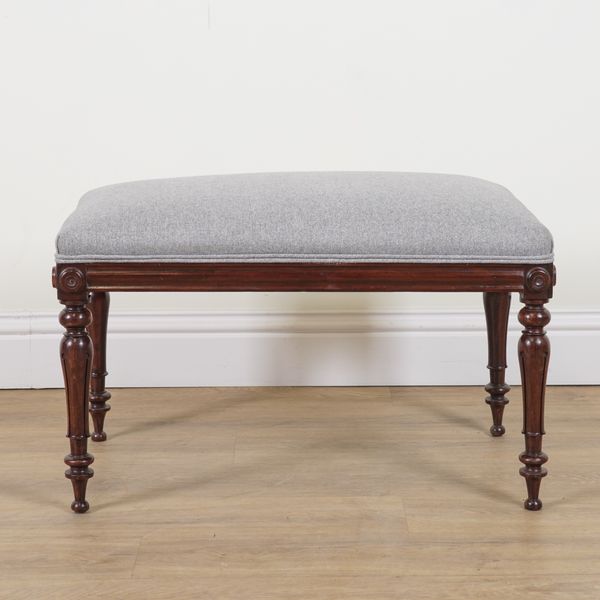 A ROSEWOOD FRAMED RECTANGULAR FOOTSTOOL