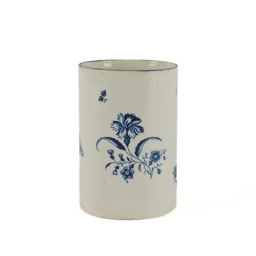 A LARGE WORCESTER BLUE AND WHITE CYLINDRICAL MUG