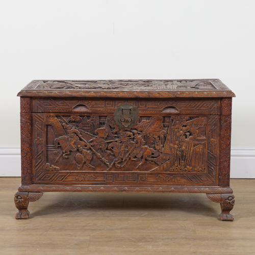 AN EARLY 20TH CENTURY EASTERN EXPORT CAMPHOR WOOD TRUNK