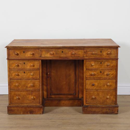 A VICTORIAN SATIN BIRCH PEDESTAL WRITNG DESK