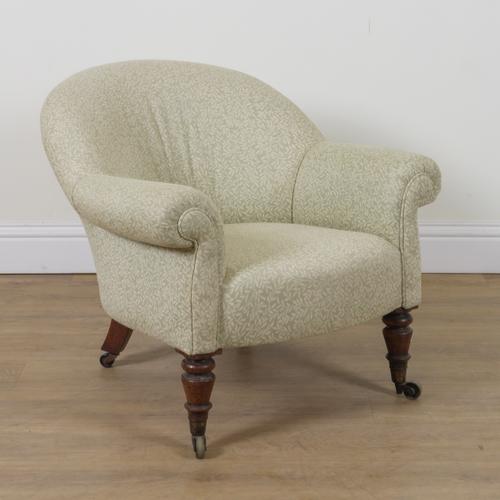 A 19TH CENTURY MAHOGANY FRAMED TUB ARMCHAIR