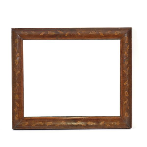 A 19TH CENTURY DUTCH MARQUETRY INLAID WALNUT CUSHION FRAMED WALL MIRROR