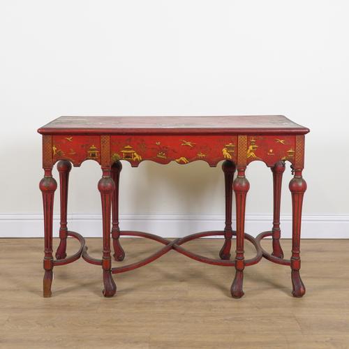 A QUEEN ANNE STYLE SCARLET LACQUERED SIDE TABLE