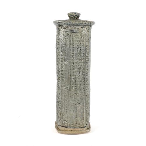 A LARGE TONY DASENT SALT GLAZED STUDIO POTTERY STORAGE JAR (2)