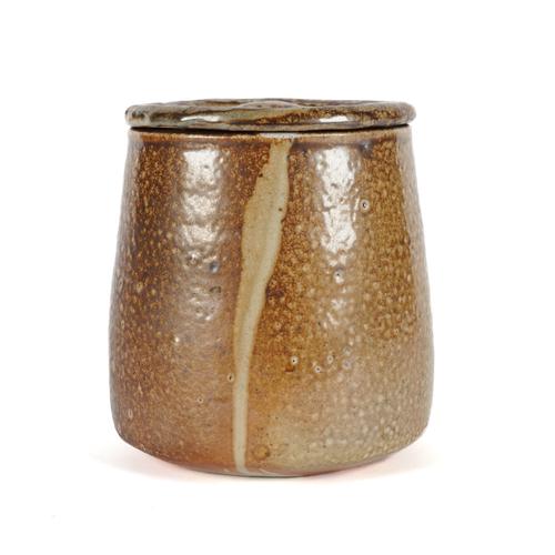 A SARAH WALTON SALT/SODA GLAZED STUDIO POTTERY JAR AND COVER