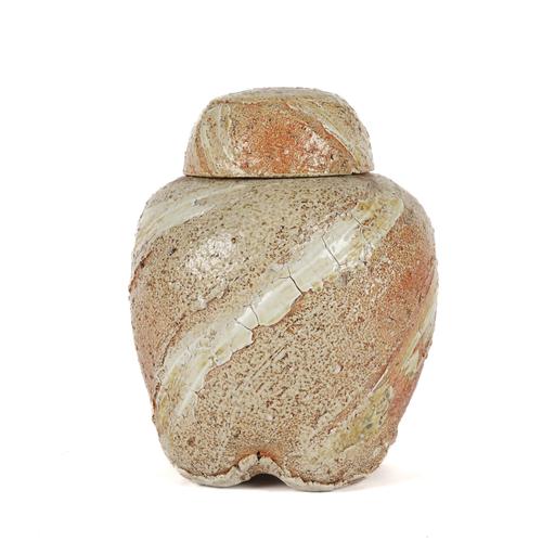 A LARGE RUTHANNE TUDBALL SODA GLAZED STUDIO POTTERY JAR AND COVER (2)