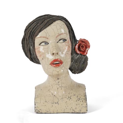 A MELANIE BOURGET (b.1972) STUDIO POTTERY BUST OF A WOMAN