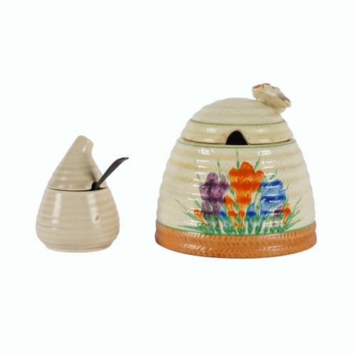 AN ART DECO CLARICE CLIFF 'CROCUS' PATTERN HONEY POT (5)