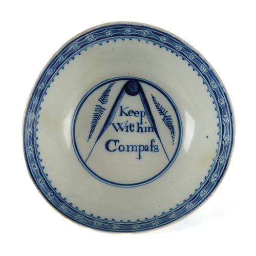 A BLUE AND WHITE MASONIC PEARLWARE FOOTED BOWL