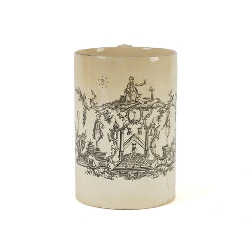 A MASONIC CREAMWARE MUG OR TANKARD