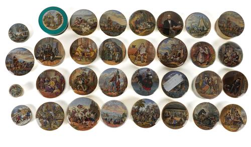 A QUANTITY OF PRATTWARE POT LIDS (40)