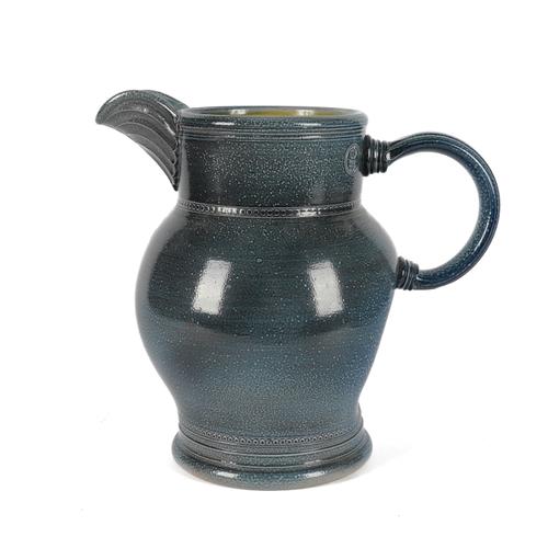 A LARGE STEVE HARRISON SALTGLAZE TIGER WARE STUDIO POTTERY JUG